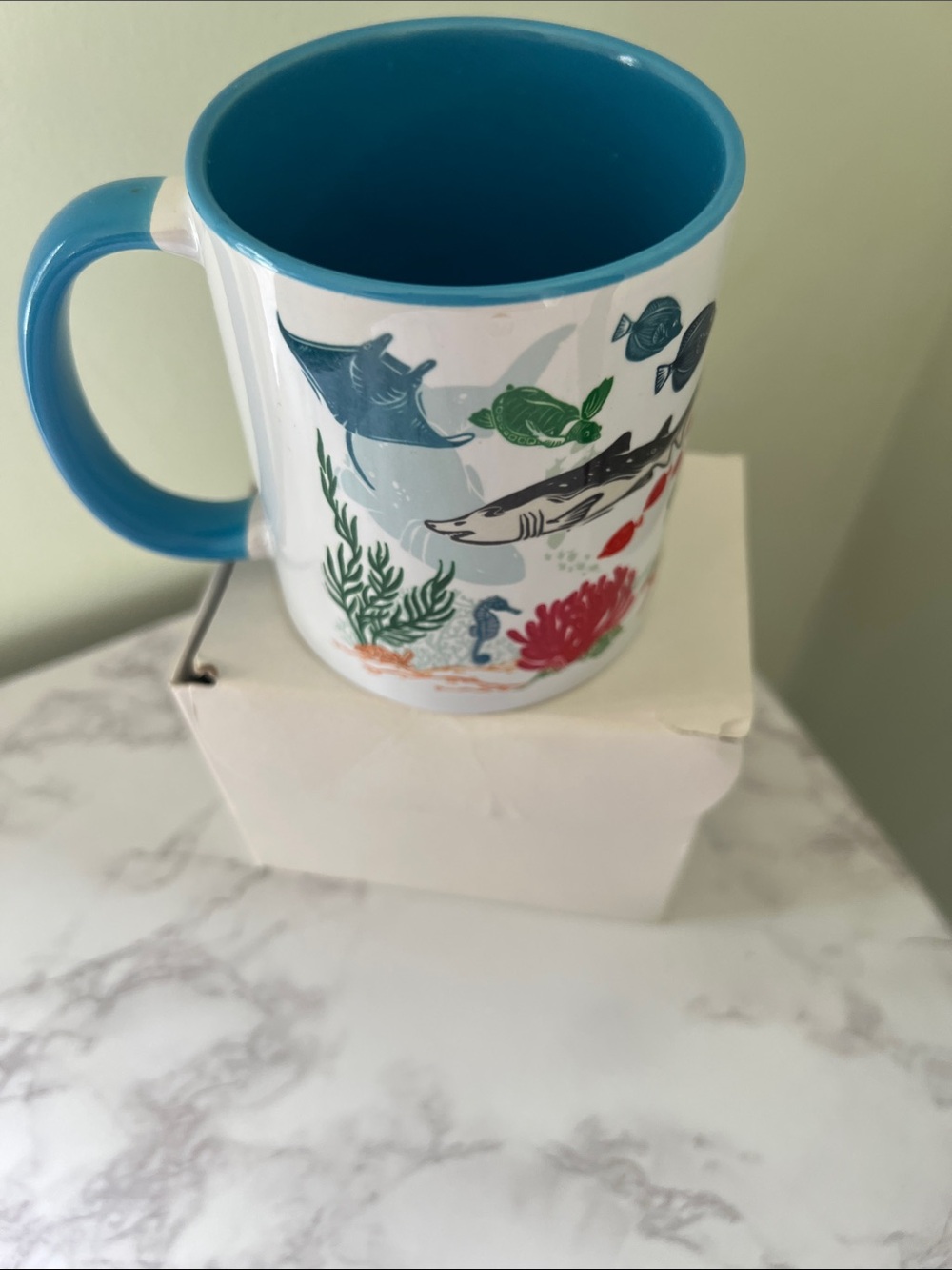 Sea Life Accent Ceramic Mug in Blue